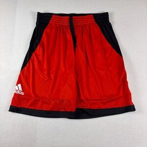 Adidas Mens 2XL Basketball Shorts Red Black Colorblock Mesh Athletic Training